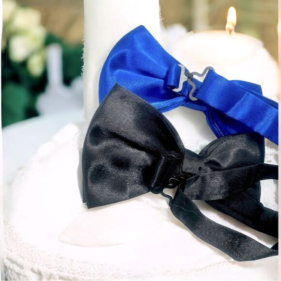 Shiny Royal Blue/Black Bow Tie l Adjustable l Unisex l New - Picture 4 of 8